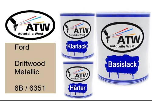 Ford, Driftwood Metallic, 6B / 6351: 1L Lackdose + 1L Klarlack + 500ml Härter - Set, von ATW Autoteile West.